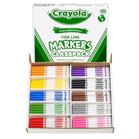Crayola Non-Washable Classpack Markers, Fine Point, 10 Colors, PK200 BIN588210